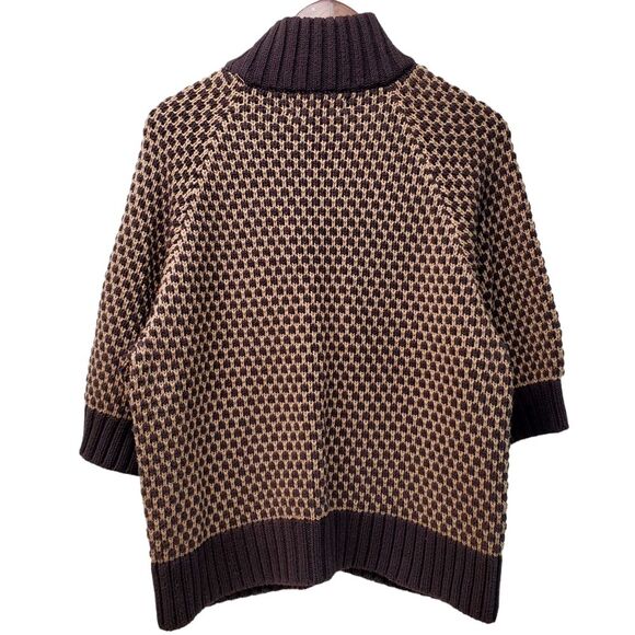 JONES NEW YORK Cotton Blend Full Zip Brown Tan Geometric Knit Sweater Jacket - Picture 2 of 7